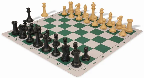 Professional Plastic Chess Set Black & Camel with Lightweight Floppy Board - Green - Image 1