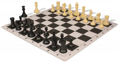 Conqueror Plastic Chess Set Black & Camel Pieces with Lightweight Floppy Board - Black - Image 1