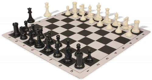 Conqueror Plastic Chess Set Black & Ivory Pieces with Lightweight Floppy Board - Black - Image 1