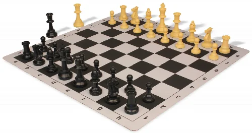 Weighted Standard Club Plastic Chess Set Black & Camel Pieces with Lightweight Floppy Board - Black - Image 1
