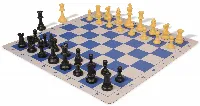 Weighted Standard Club Plastic Chess Set Black & Camel Pieces with Lightweight Floppy Board - Blue