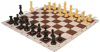 Weighted Standard Club Plastic Chess Set Black & Camel Pieces with Lightweight Floppy Board - Brown