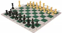 Weighted Standard Club Plastic Chess Set Black & Camel Pieces with Lightweight Floppy Board - Green