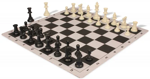 Weighted Standard Club Plastic Chess Set Black & Ivory Pieces with Lightweight Floppy Board - Black - Image 1