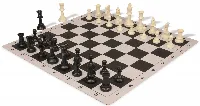 Weighted Standard Club Plastic Chess Set Black & Ivory Pieces with Lightweight Floppy Board - Black