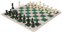 Weighted Standard Club Plastic Chess Set Black & Ivory Pieces with Lightweight Floppy Board - Green