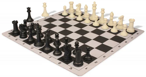 Professional Plastic Chess Set Black & Ivory Pieces with Lightweight Floppy Board - Black - Image 1