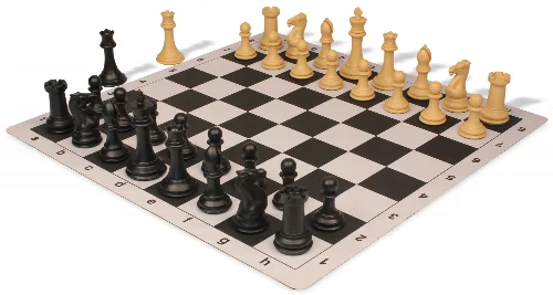 Professional Plastic Chess Set Black & Camel with Lightweight Floppy Board - Black - Image 1