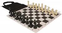 German Knight Easy-Carry Plastic Chess Set Black & Aged Ivory Pieces with Lightweight Floppy Board - Black