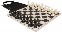 Conqueror Easy-Carry Plastic Chess Set Black & Ivory Pieces with Lightweight Floppy Board - Black