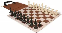 Conqueror Easy-Carry Plastic Chess Set Black & Ivory Pieces with Lightweight Floppy Board - Brown