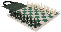Conqueror Easy-Carry Plastic Chess Set Black & Ivory Pieces with Lightweight Floppy Board - Green