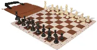 Weighted Standard Club Easy-Carry Plastic Chess Set Black & Ivory Pieces with Lightweight Floppy Board - Brown