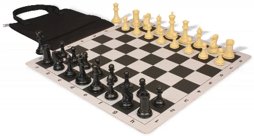 Conqueror Easy-Carry Plastic Chess Set Black & Camel Pieces with Lightweight Floppy Board - Black - Image 1