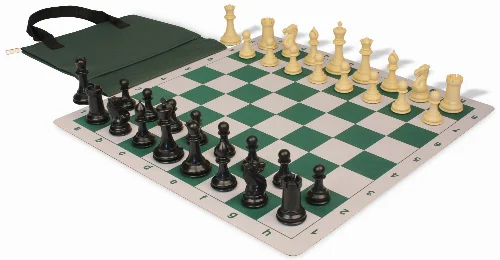 Conqueror Easy-Carry Plastic Chess Set Black & Camel Pieces with Lightweight Floppy Board - Green - Image 1