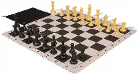Weighted Standard Club Classroom Plastic Chess Set Black & Camel Pieces with Lightweight Floppy Board - Black