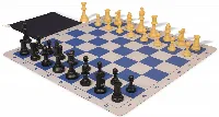 Weighted Standard Club Classroom Plastic Chess Set Black & Camel Pieces with Lightweight Floppy Board - Blue