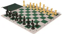 Weighted Standard Club Classroom Plastic Chess Set Black & Camel Pieces with Lightweight Floppy Board - Green