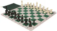 Weighted Standard Club Classroom Plastic Chess Set Black & Ivory Pieces with Lightweight Floppy Board - Green