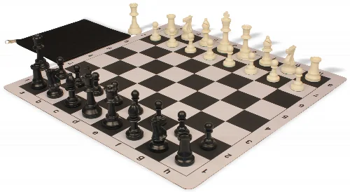 Weighted Standard Club Classroom Plastic Chess Set Black & Ivory Pieces with Lightweight Floppy Board - Black - Image 1