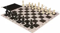 Weighted Standard Club Classroom Plastic Chess Set Black & Ivory Pieces with Lightweight Floppy Board - Black