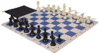 Weighted Standard Club Classroom Plastic Chess Set Black & Ivory Pieces with Lightweight Floppy Board - Blue