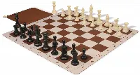 Weighted Standard Club Classroom Plastic Chess Set Black & Ivory Pieces with Lightweight Floppy Board - Brown