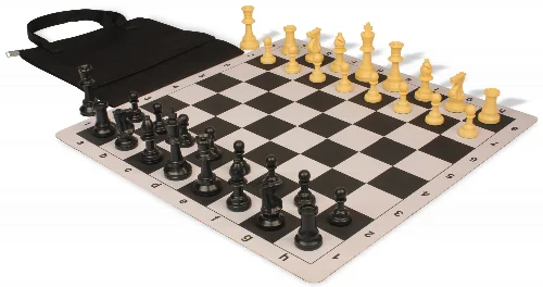 Standard Club Easy-Carry Triple Weighted Plastic Chess Set Black & Camel Pieces with Lightweight Floppy Board - Black - Image 1