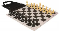 Standard Club Easy-Carry Triple Weighted Plastic Chess Set Black & Camel Pieces with Lightweight Floppy Board - Black