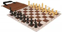 Weighted Standard Club Easy-Carry Plastic Chess Set Black & Camel Pieces with Lightweight Floppy Board - Brown