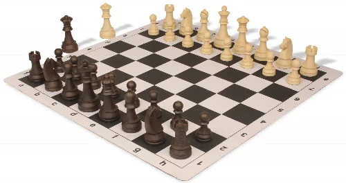 German Knight Plastic Chess Set Brown & Natural Wood Grain Pieces with Lightweight Floppy Board - Black - Image 1