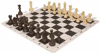 German Knight Plastic Chess Set Brown & Natural Wood Grain Pieces with Lightweight Floppy Board - Black