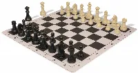 German Knight Plastic Chess Set Black & Aged Ivory Pieces with Lightweight Floppy Board - Black