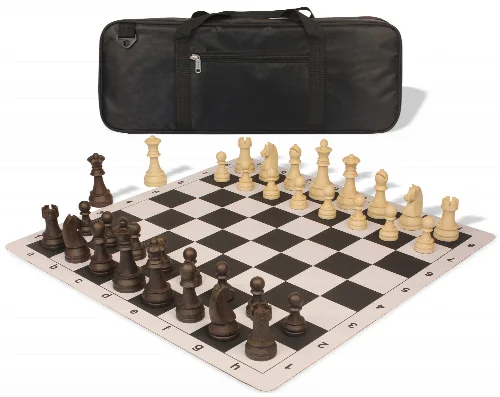 German Knight Deluxe Carry-All Plastic Chess Set Brown & Natural Wood Grain Pieces with Lightweight Floppy Board - Black - Image 1