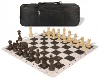 German Knight Deluxe Carry-All Plastic Chess Set Brown & Natural Wood Grain Pieces with Lightweight Floppy Board - Black