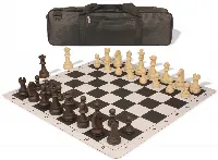 German Knight Carry-All Plastic Chess Set Brown & Natural Wood Grain Pieces with Lightweight Floppy Board - Black