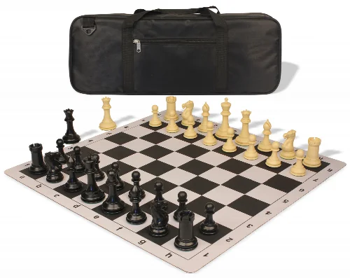 Conqueror Deluxe Carry-All Plastic Chess Set Black & Camel Pieces with Lightweight Floppy Board - Black - Image 1