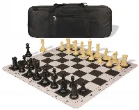 Conqueror Deluxe Carry-All Plastic Chess Set Black & Camel Pieces with Lightweight Floppy Board - Black