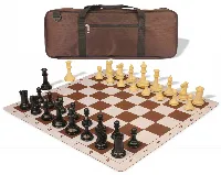 Conqueror Deluxe Carry-All Plastic Chess Set Black & Camel Pieces with Lightweight Floppy Board - Brown