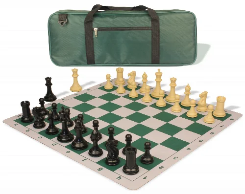 Conqueror Deluxe Carry-All Plastic Chess Set Black & Camel Pieces with Lightweight Floppy Board - Green - Image 1