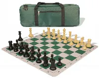 Conqueror Deluxe Carry-All Plastic Chess Set Black & Camel Pieces with Lightweight Floppy Board - Green