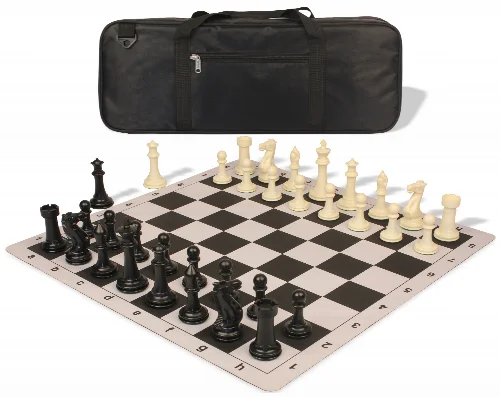 Executive Deluxe Carry-All Plastic Chess Set Black & Ivory Pieces with Lightweight Floppy Board & Bag - Black - Image 1