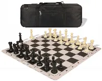 Executive Deluxe Carry-All Plastic Chess Set Black & Ivory Pieces with Lightweight Floppy Board & Bag - Black