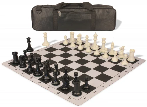 Conqueror Carry-All Plastic Chess Set Black & Ivory Pieces with Lightweight Floppy Board - Black - Image 1