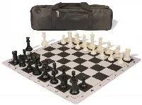 Conqueror Carry-All Plastic Chess Set Black & Ivory Pieces with Lightweight Floppy Board - Black