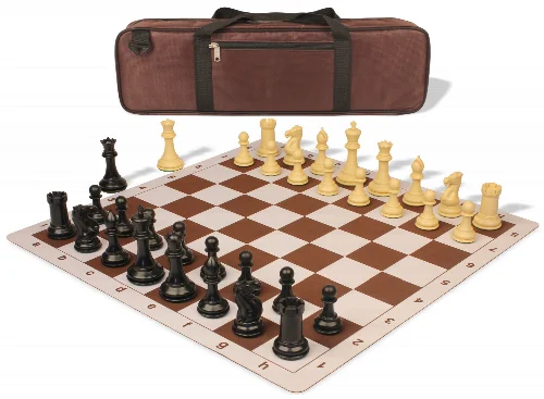 Conqueror Carry-All Plastic Chess Set Black & Camel Pieces with Lightweight Floppy Board - Brown - Image 1