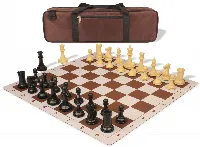 Conqueror Carry-All Plastic Chess Set Black & Camel Pieces with Lightweight Floppy Board - Brown