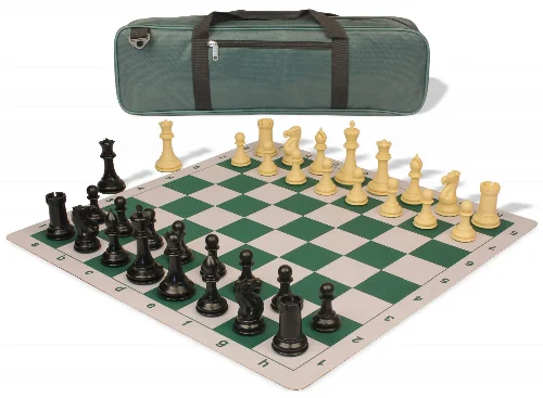 Conqueror Carry-All Plastic Chess Set Black & Camel Pieces with Lightweight Floppy Board - Green - Image 1