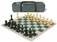 Conqueror Carry-All Plastic Chess Set Black & Camel Pieces with Lightweight Floppy Board - Green