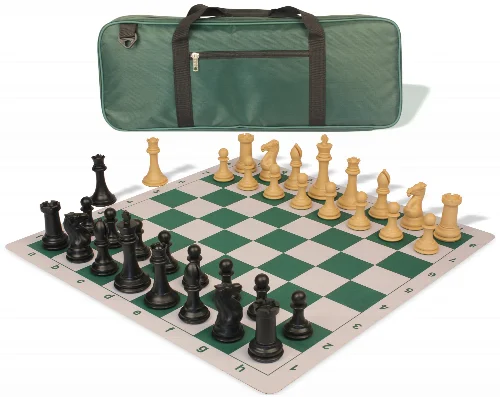 Professional Deluxe Carry-All Plastic Chess Set Black & Camel Pieces with Lightweight Floppy Board - Green - Image 1